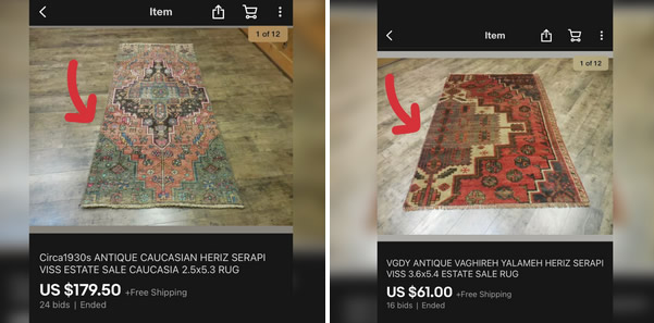 check for modified rugs ebay